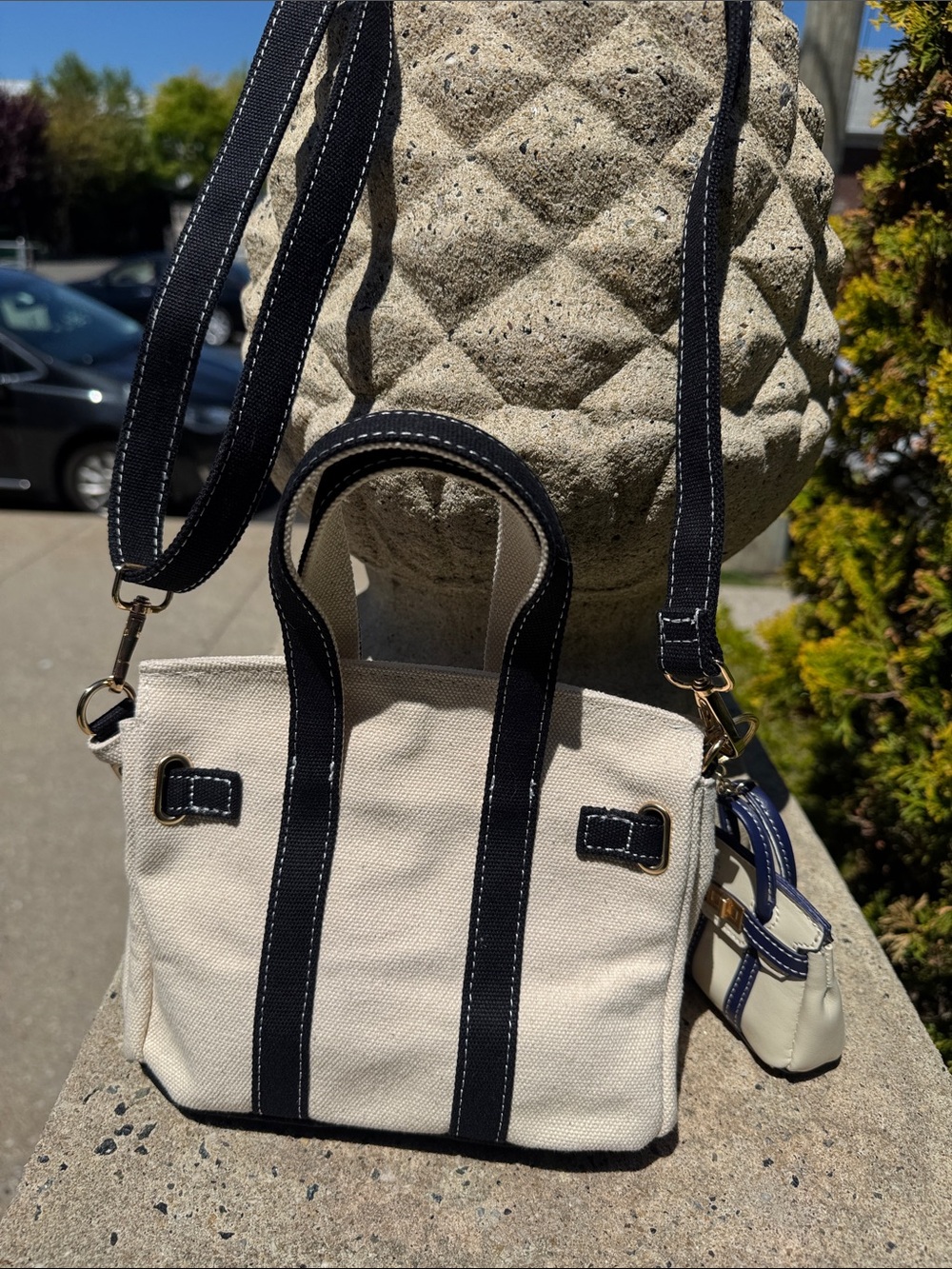Canvas Mini Tote with Removable Mini Bag - Cream & Black Boatkin Bag NWOT’s - Picture 5 of 16
